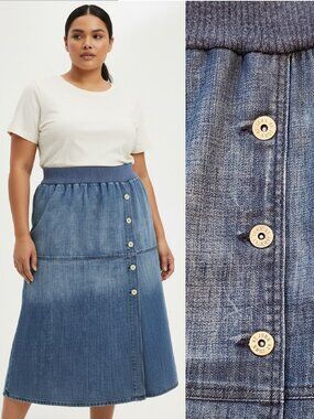 Ombre denim skirt w/ offset buttons - St. John brand
